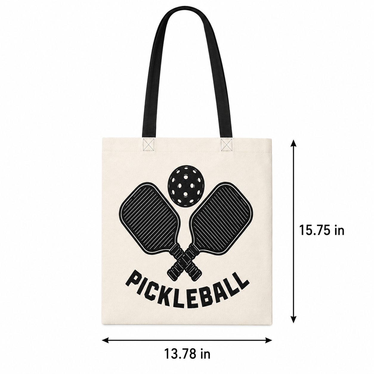 Pickleball print tote bag dimensions and detail