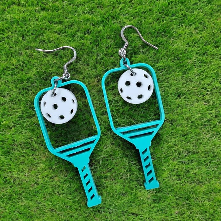 Yellow pickleball paddle dangle earrings