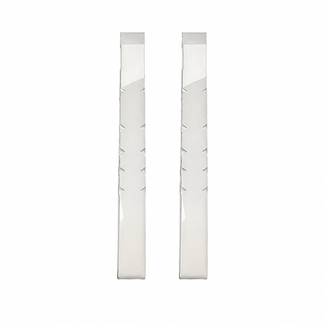 A pair of slim, rectangular silver-toned tape for the edge of a pickleball paddle, shown against a plain white background.