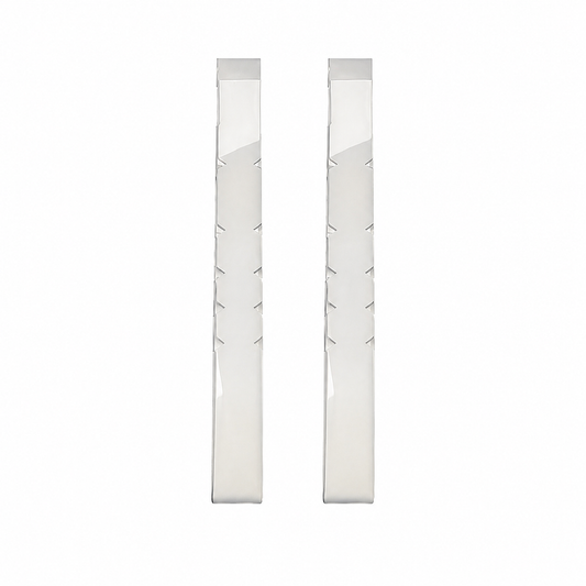 A pair of slim, rectangular silver-toned tape for the edge of a pickleball paddle, shown against a plain white background.