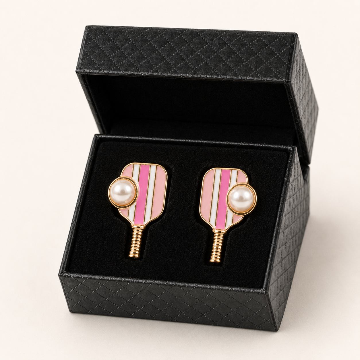 Pickleball enamel and pearl earrings dimensions