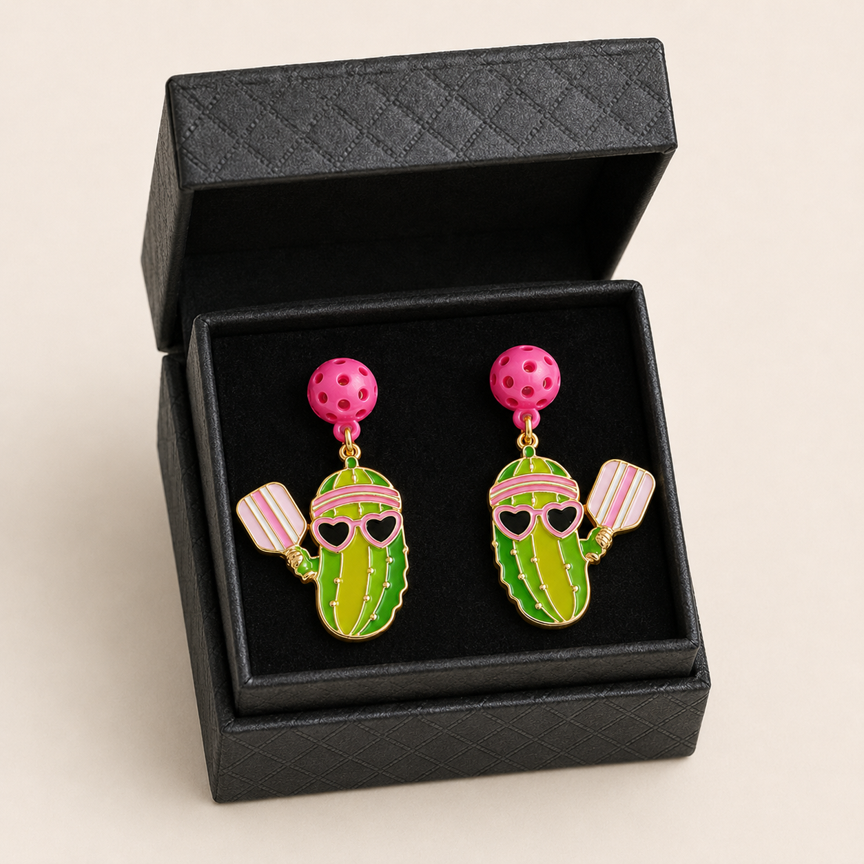 Pickle playing pickleball earrings dimensions