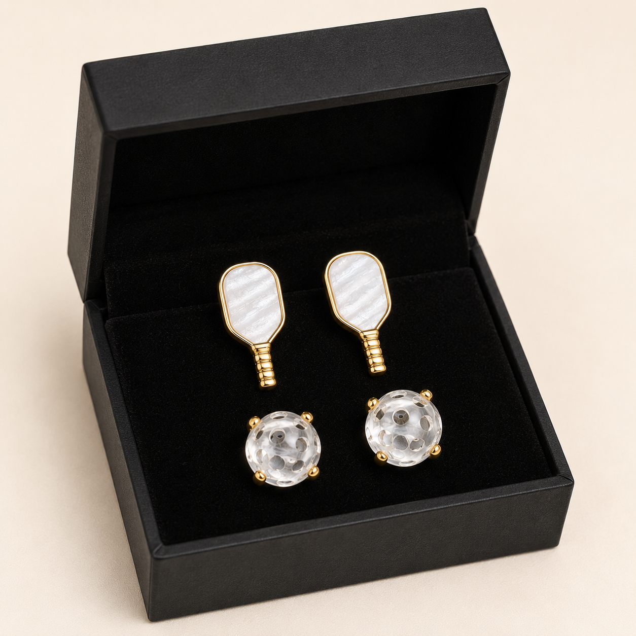 Shimmery pickleball post earring set dimensions