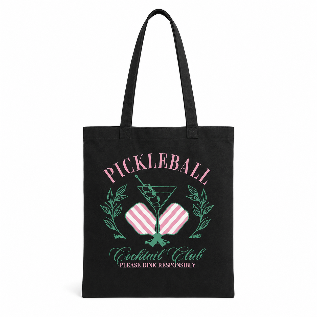 Pickleball Cocktail Club tote bag on a white background