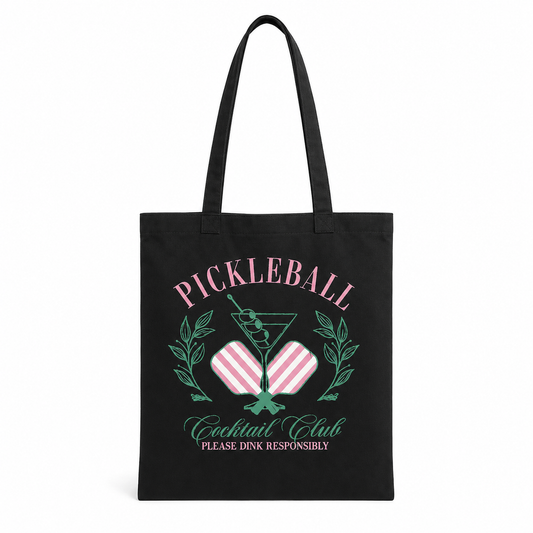 Pickleball Cocktail Club tote bag on a white background