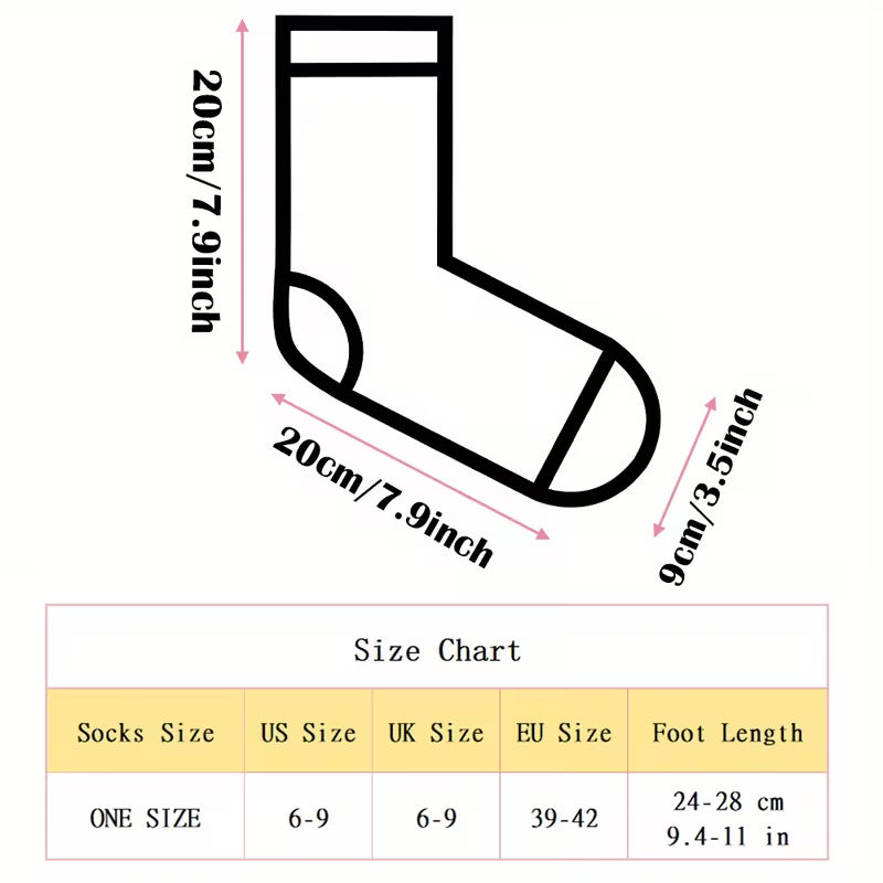 Sock size measurement diagram showing a single sock outline with labeled dimensions (20cm/7.9inch length, 20cm/7.