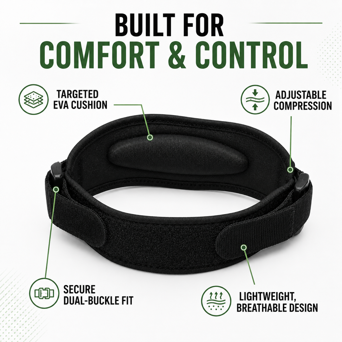 Black elbow compression band technical benefits and construction features