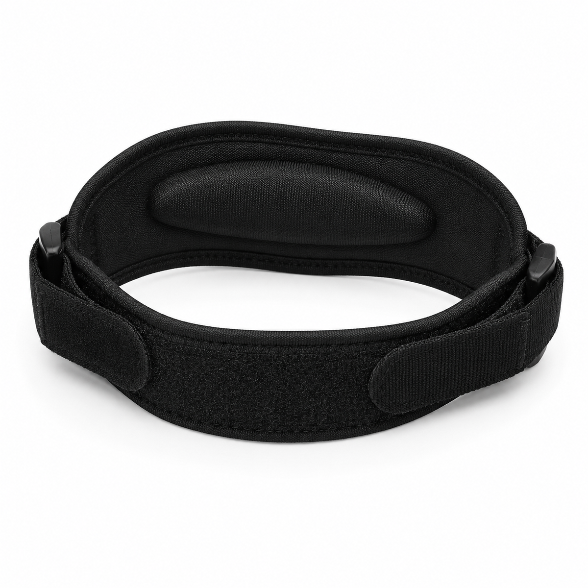 Black elbow compression band on a white background