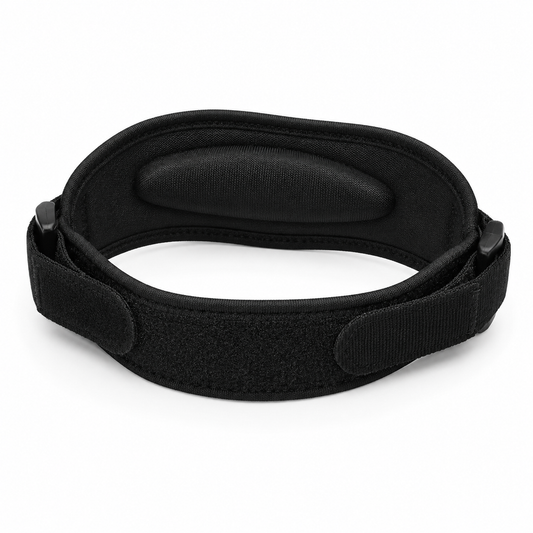 Black elbow compression band on a white background