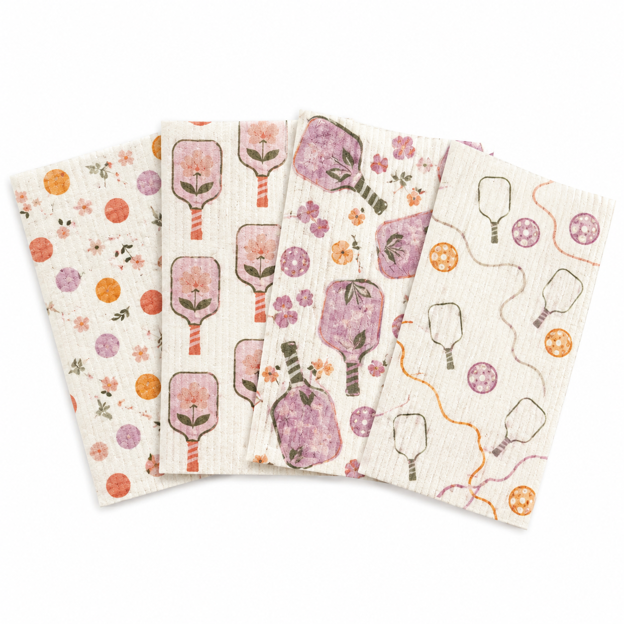 Floral Paddle Club pickleball Swedish dishcloth 4-pack
