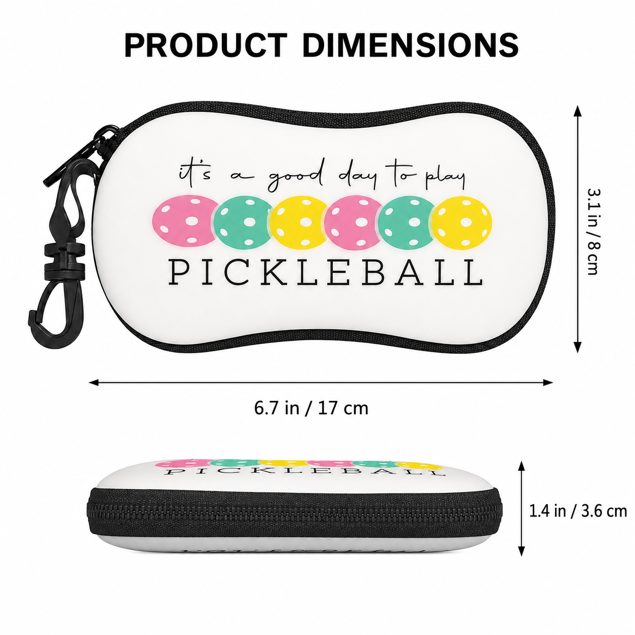 Pickleball eyeglass case dimensions: 6.7 by 3.1 by 1.4 inches