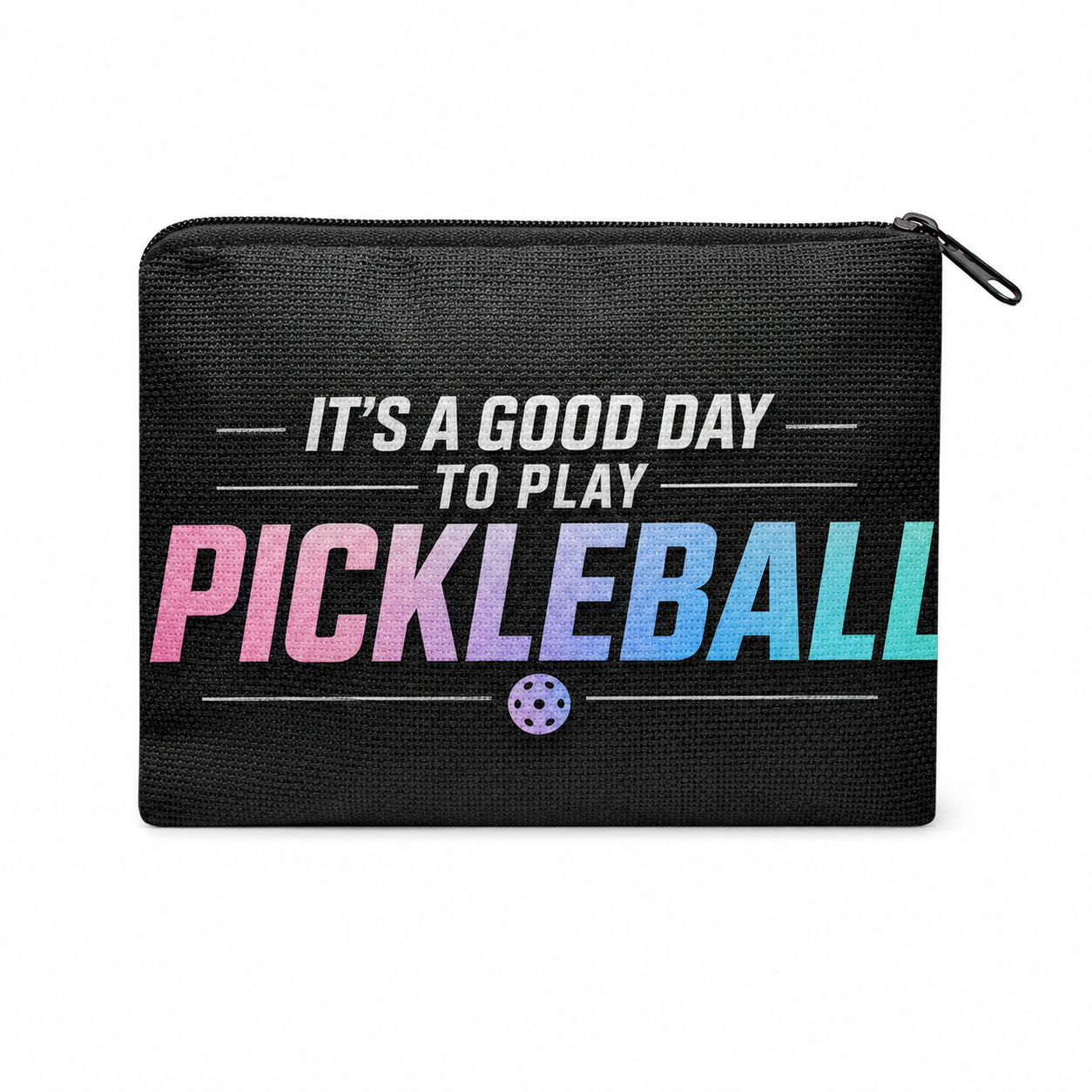 It's a Good Day to Play Pickleball black zipper coin purse on white