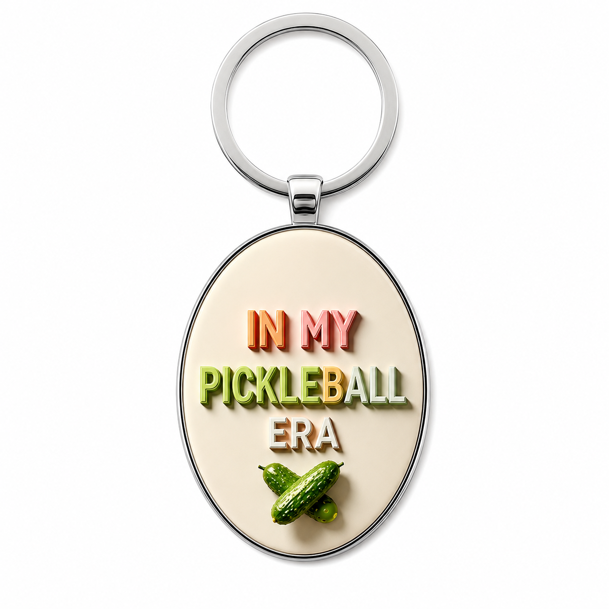 In My Pickleball Era oval keychain on white background