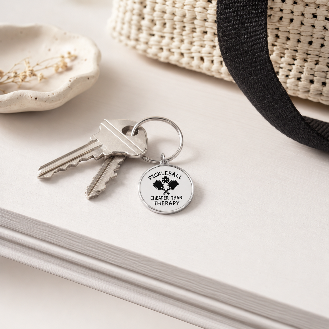 Pickleball Is Cheaper Than Therapy keychain with house keys