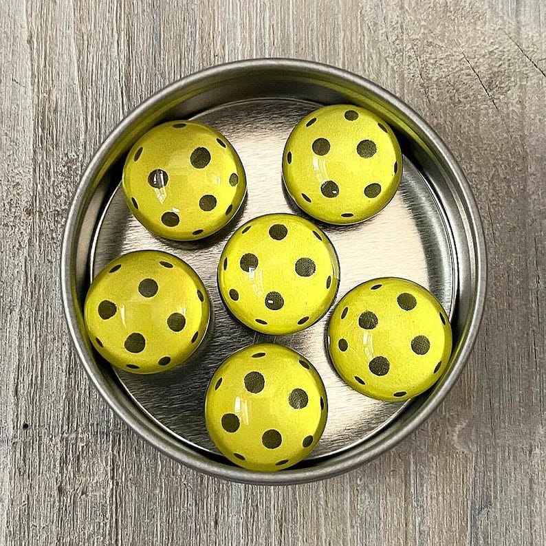 Set of six pickleball refrigerator magnets