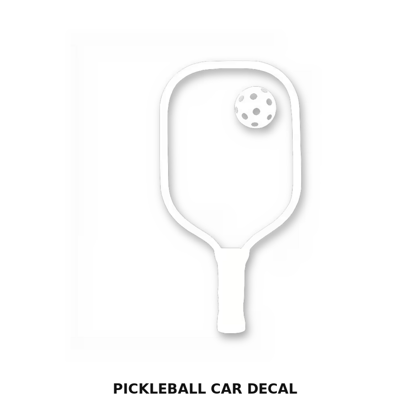 White pickleball paddle and ball car decal