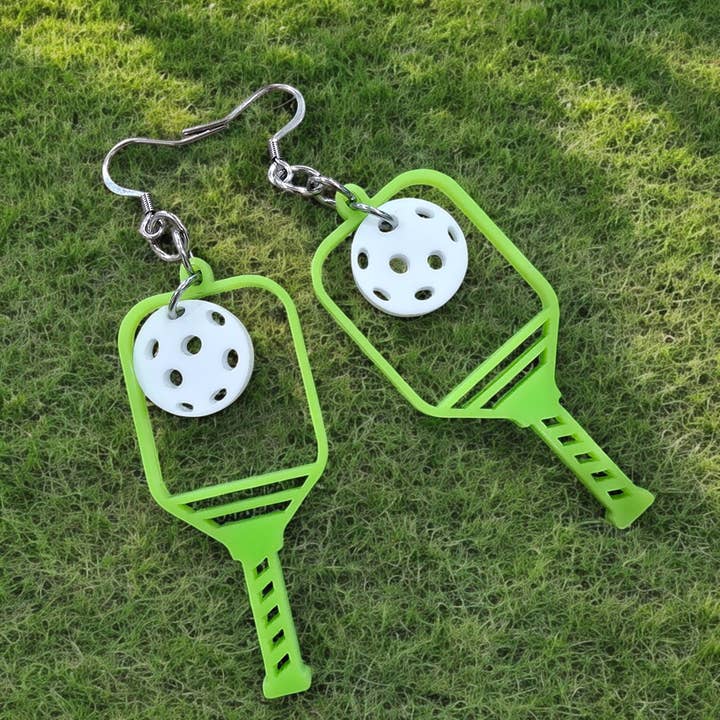 Turquoise pickleball paddle dangle earrings