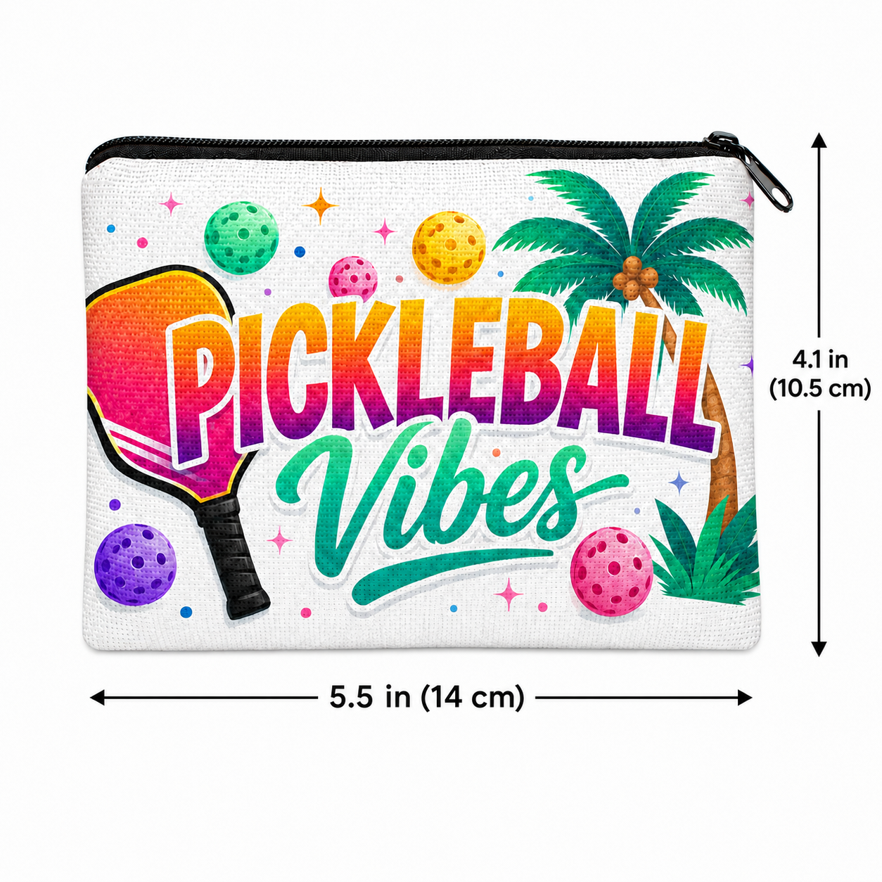 Pickleball Vibes pouch dimensions: 5.5 inches wide by 4.1 inches high