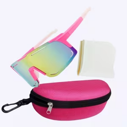 Pink fashion sports glasses with matching case