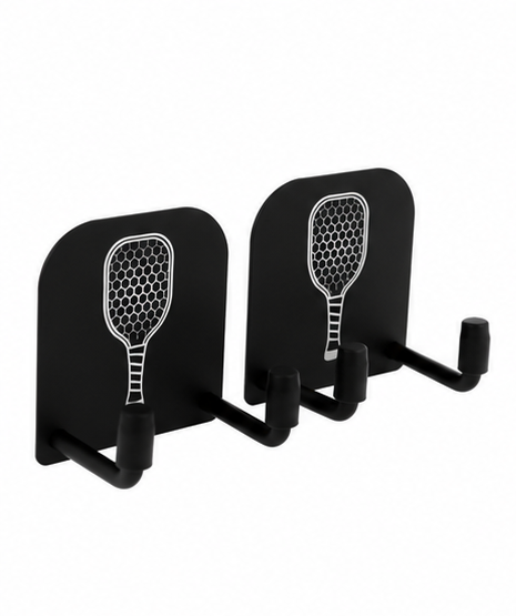 Pair of black wall-mounted pickleball paddle racks